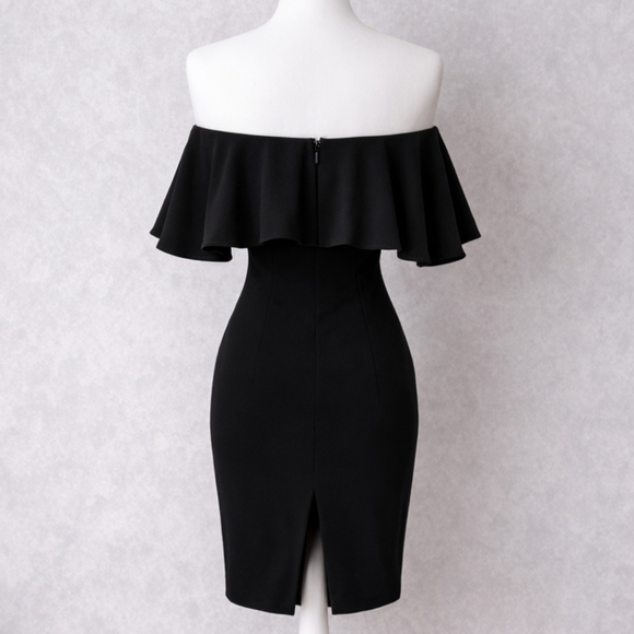 Lulus Aurelia Black Off-the-Shoulder Bodycon Midi Dress Size M - Picture 2 of 10